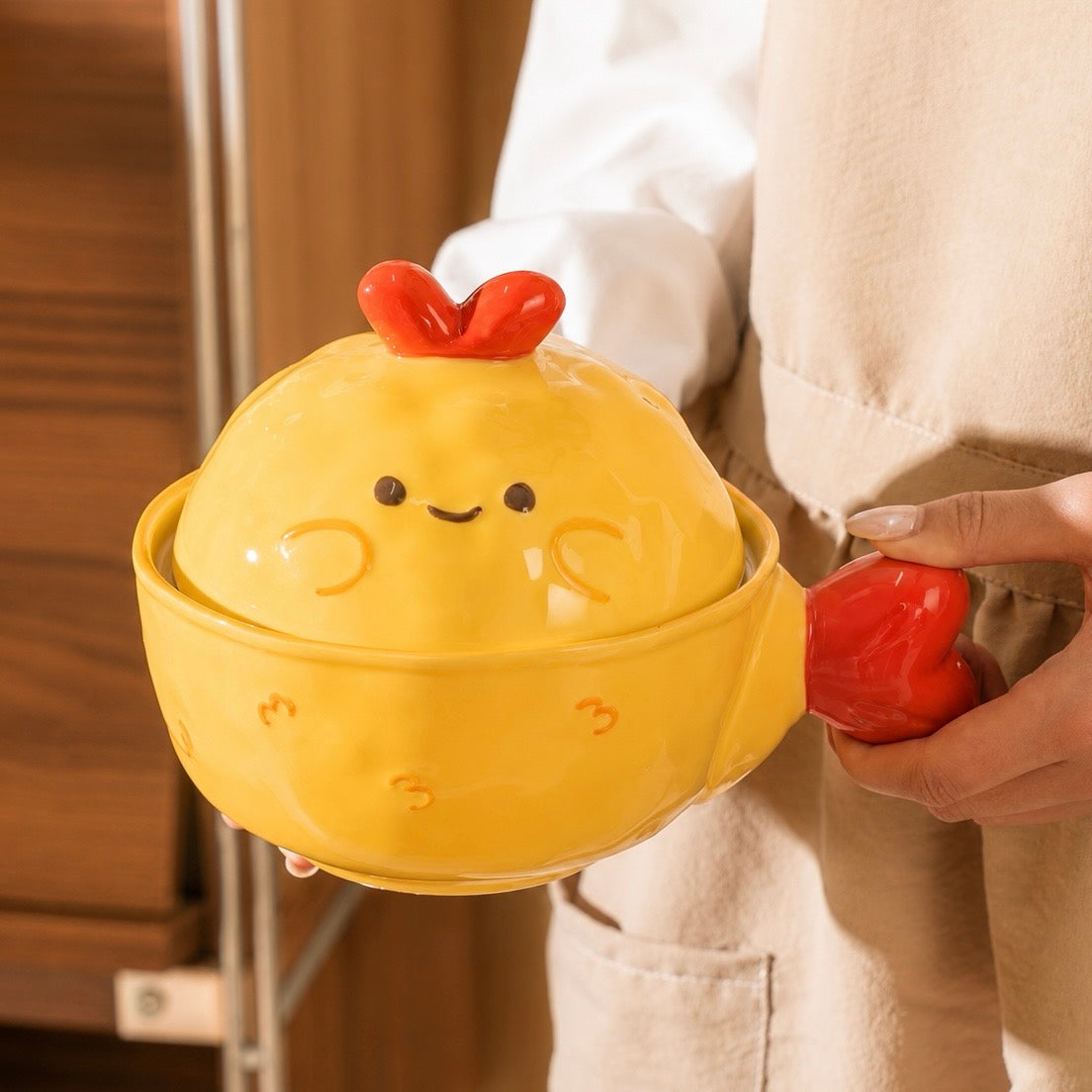 Fried Shrimp Ceramic Ramen Bowl with Lid – 700ML