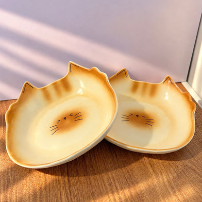 Hand-Painted Bread Kitten Ceramic Dessert Plate – 7.5-Inch