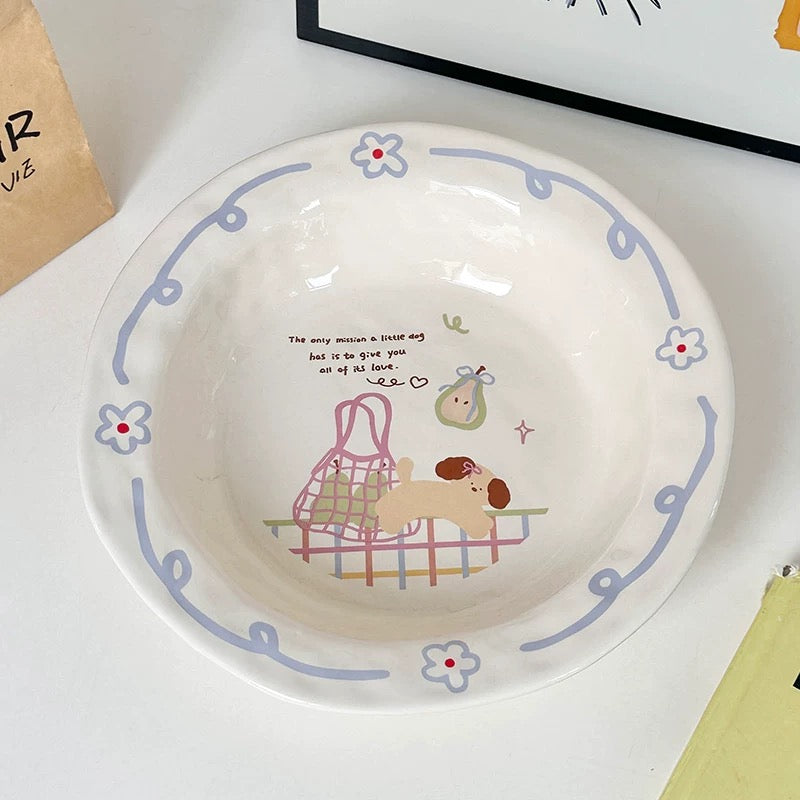 Snowy Puppy Ceramic Soup Plate – 8.25-Inch