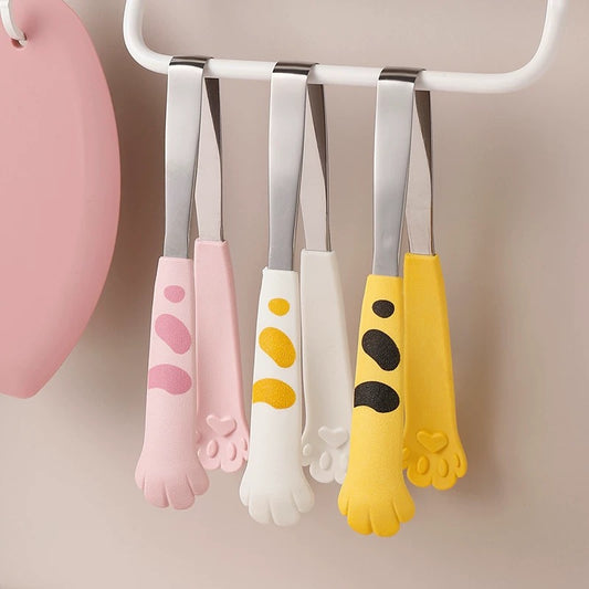 Cute Cat Paw Food Tongs | Anti-Slip Stainless Steel Tongs in Pink, Yellow, White