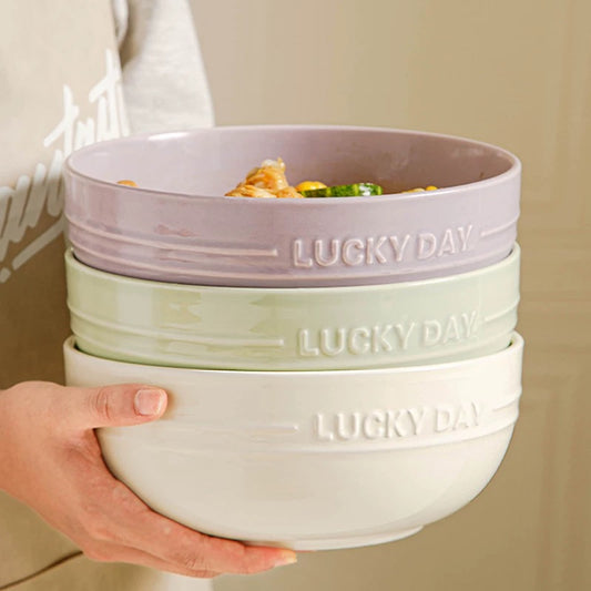 Lucky Day Large Capacity Ceramic Soup Bowl – Soft Pastel Colors, 1700ML Capacity