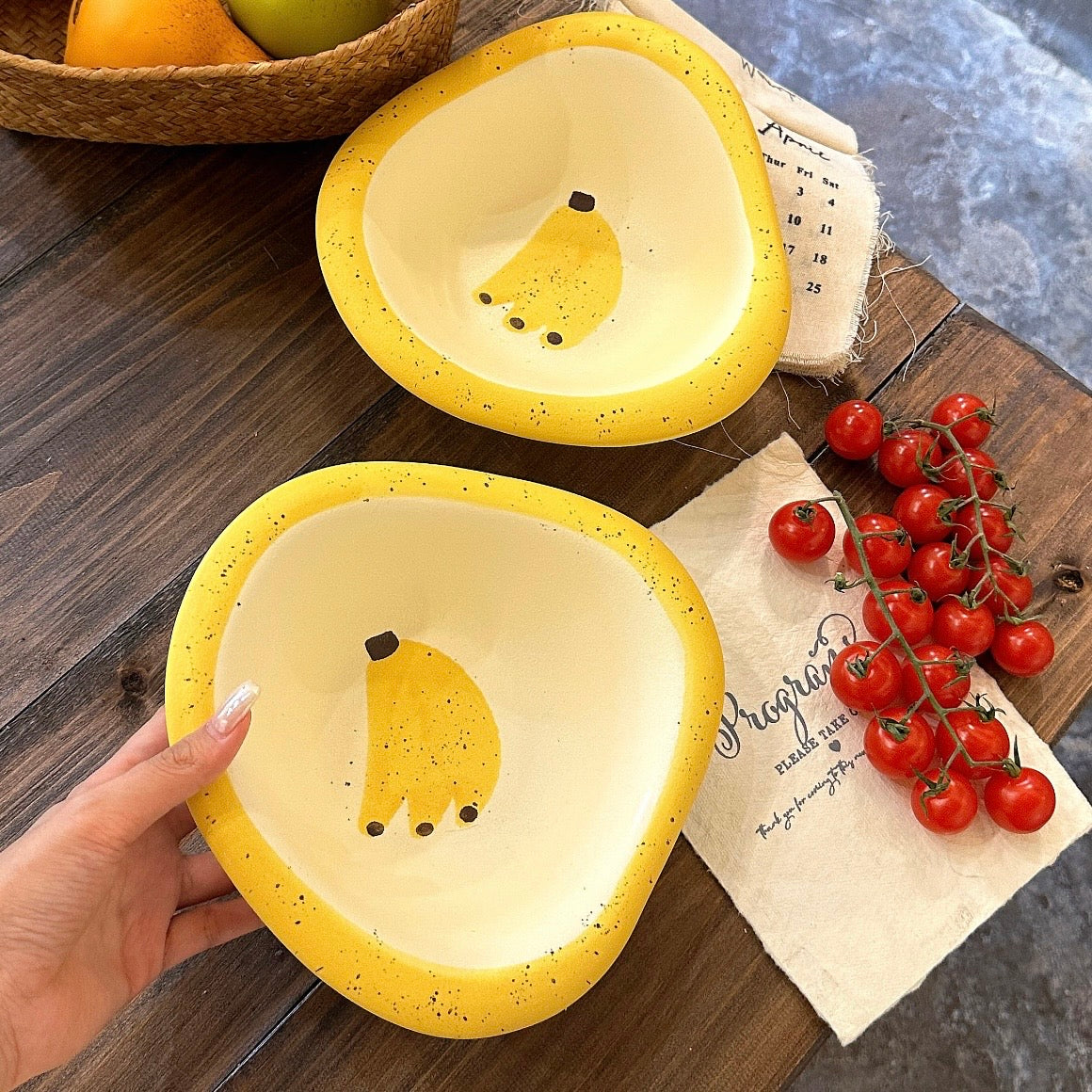 Hand-Painted Banana Ceramic Salad Bowl – 500ML