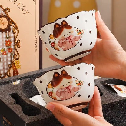 Retro Modern Cat Ceramic Dinnerware Gift Set - Set of 9