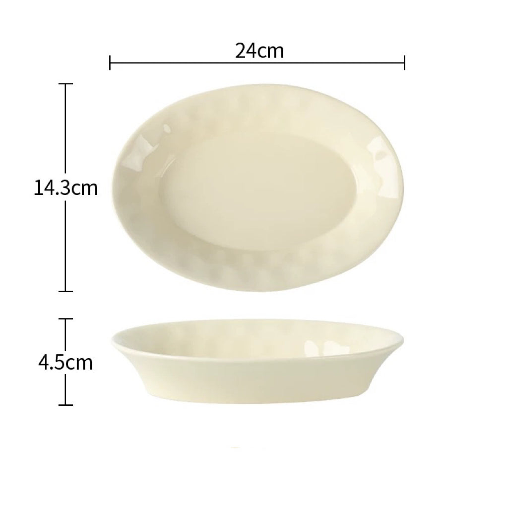 Creamy White Handcrafted Oval Ceramic Plate, 12-inch