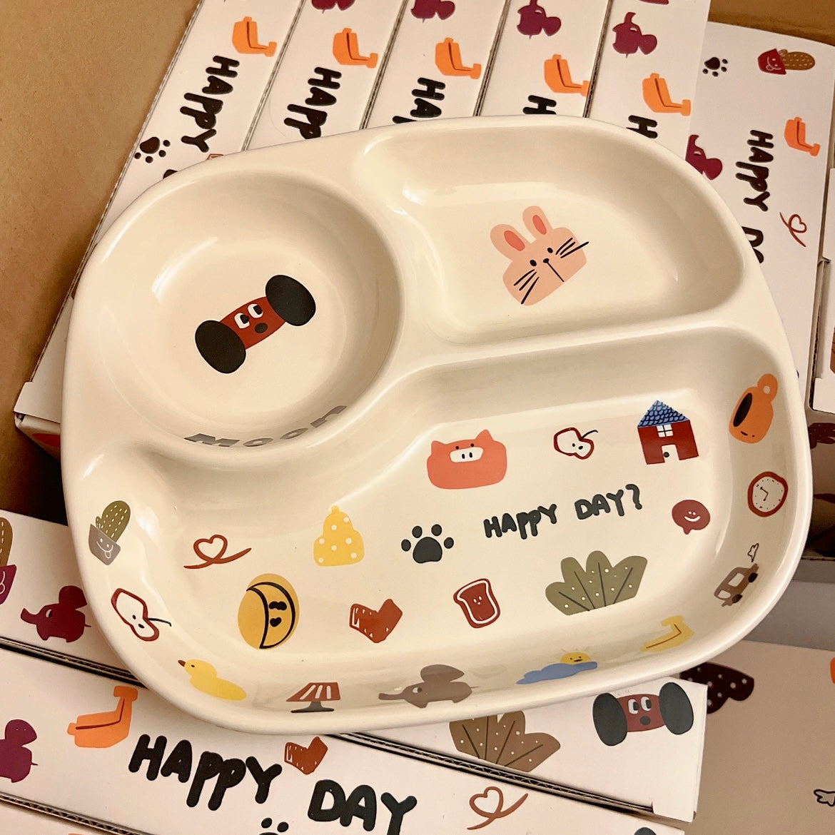 Moon Dog Series 3-Compartment Divided Plate, 8-Inch