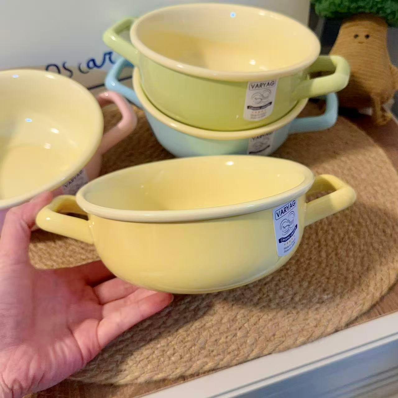 Pastel Color Ceramic Bowl with Handles - 650ML