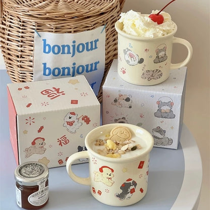 Creamy Cat & Dog Ceramic Mug - 270ML