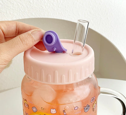 Cute Girl Glass Cup with Straw & Lid - 700ML