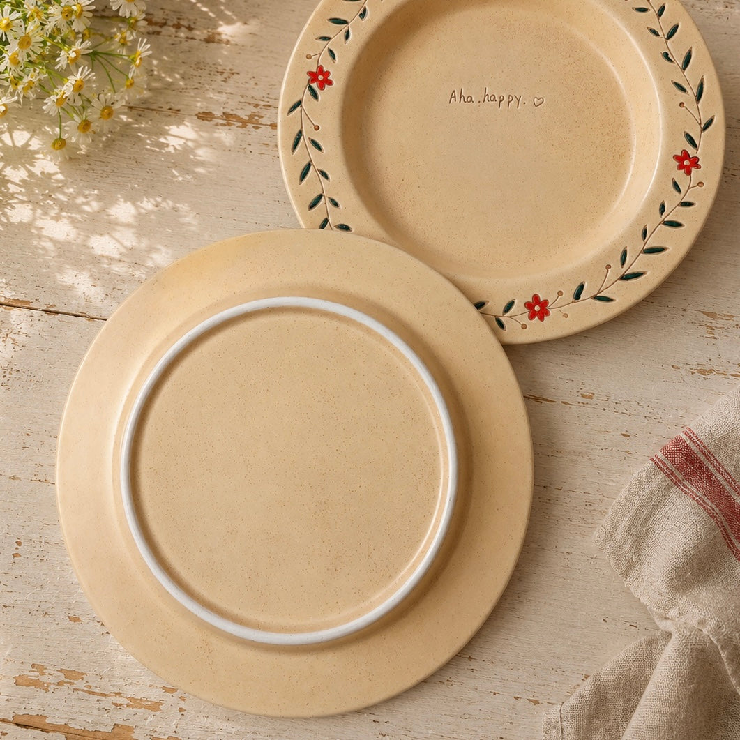 Hand-Painted Floral Matte Ceramic Pasta Plate, 8.4-Inch
