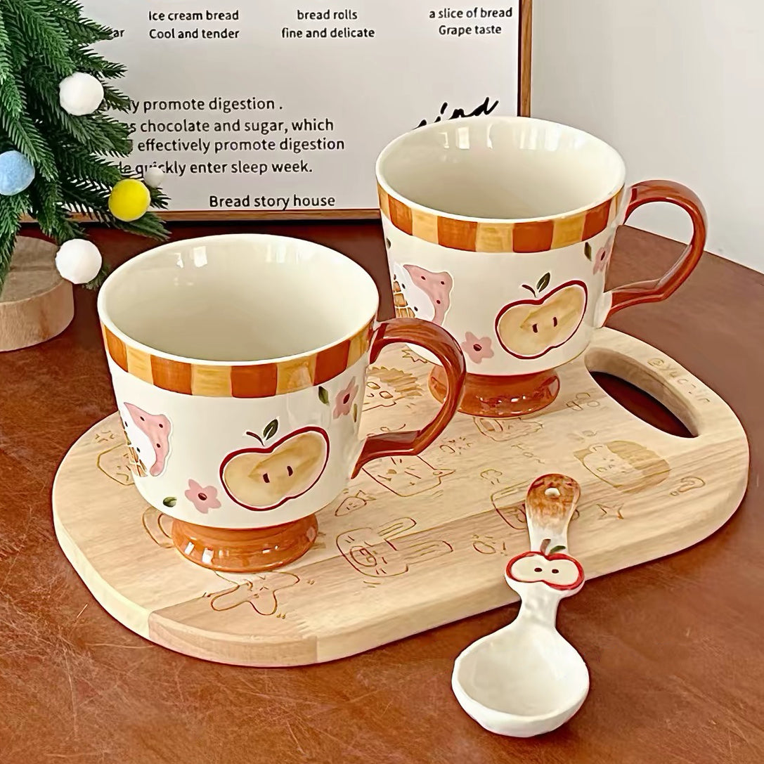 Embossed Apple & Donut Ceramic Mug – 500ML