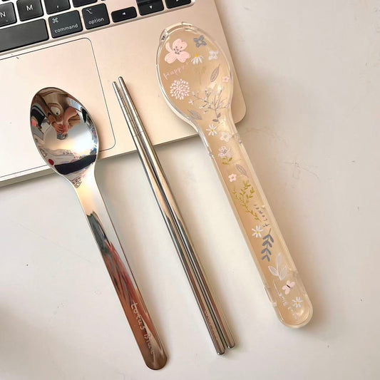 Floral Cutlery Set with Travel Case - Set of 2