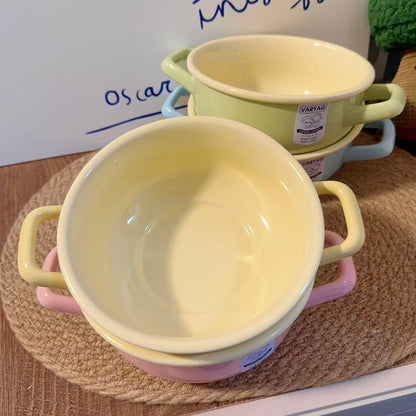 Pastel Color Ceramic Bowl with Handles - 650ML