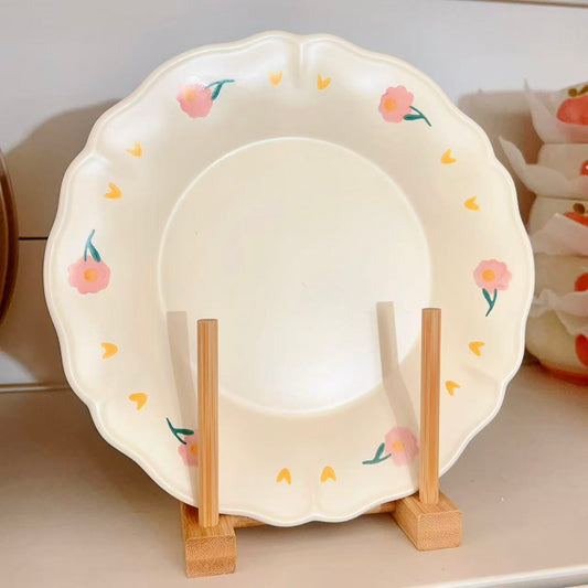 Creamy White Floral Ceramic Plate, 8.5-Inch