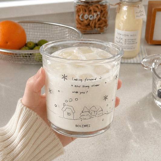Cute Snowman Glass Cup - 400ML Capacity