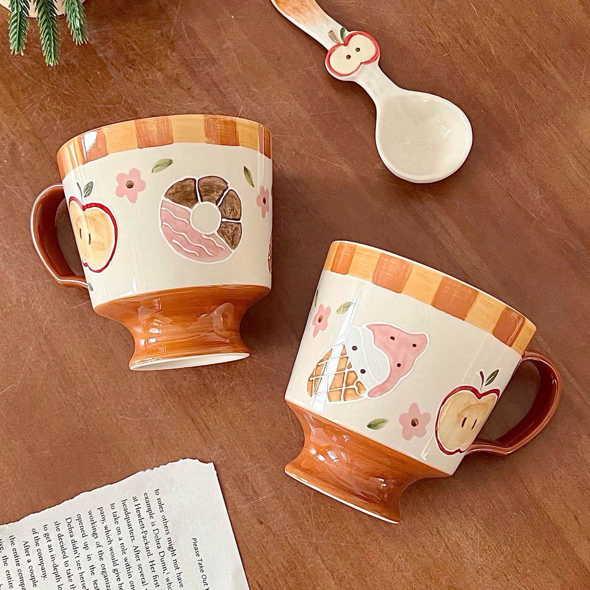 Embossed Apple & Donut Ceramic Mug – 500ML