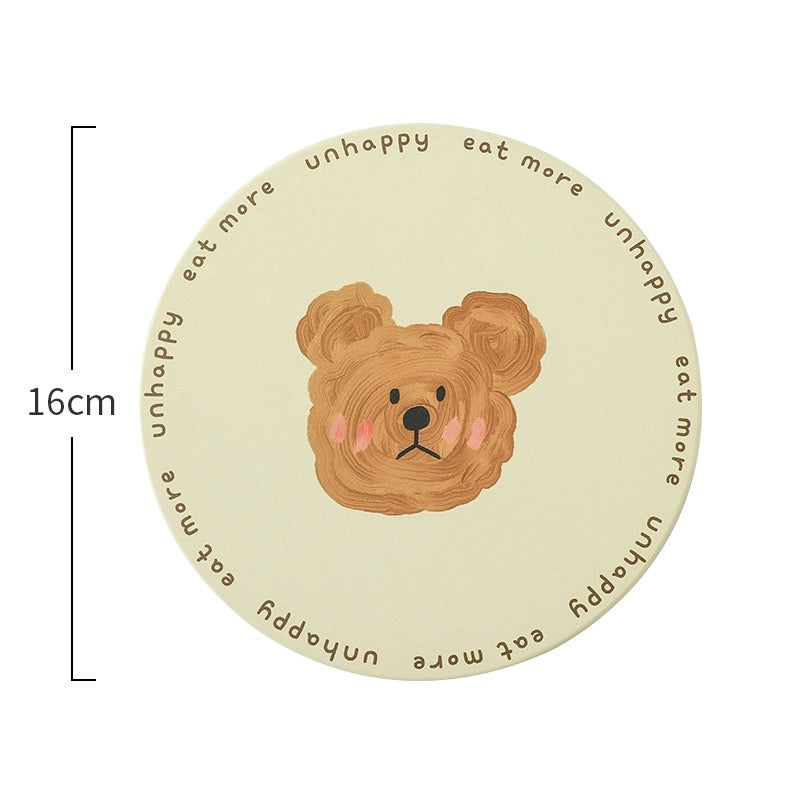 Adorable Emo Bear Ceramic Pot Mat - Heat Insulation and Instant Absorption, Easy to Clean