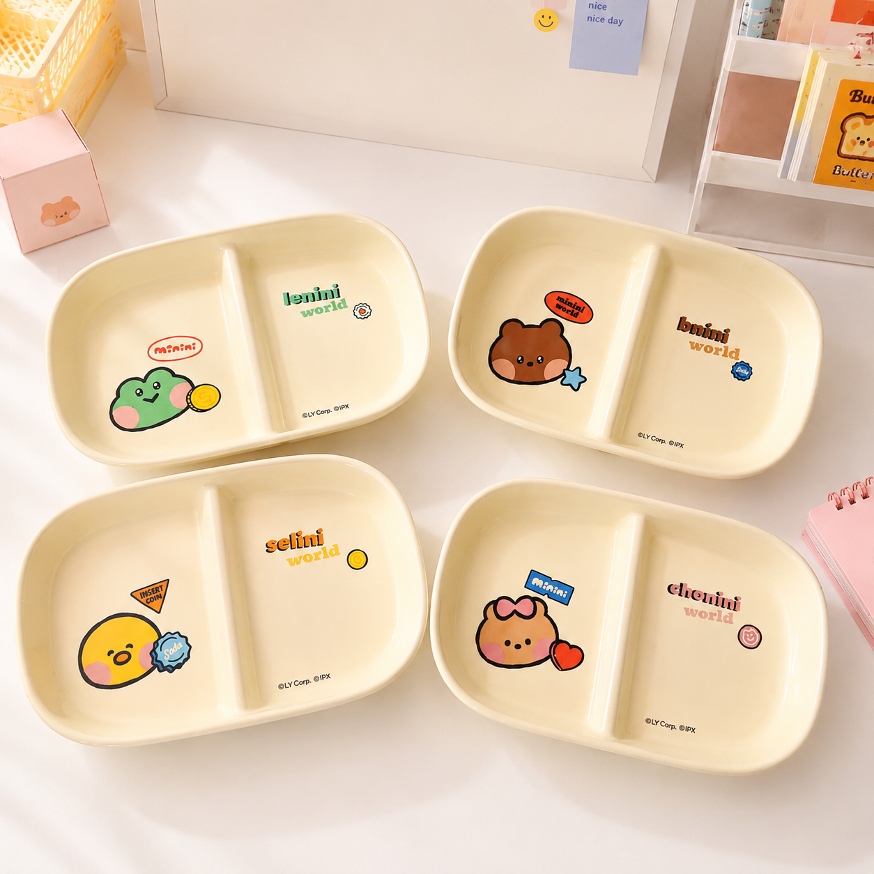 Brown Bear Family Ceramic Divided Plate – Official Collaboration, 9.4-Inch
