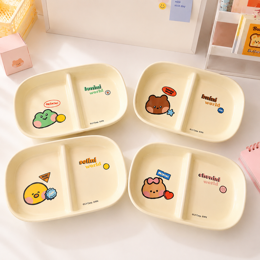 Brown Bear Family Ceramic Divided Plate – Official Collaboration, 9.4-Inch