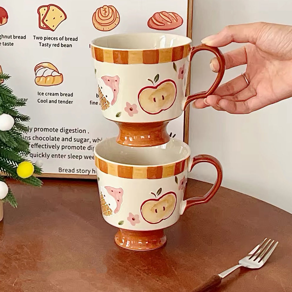 Embossed Apple & Donut Ceramic Mug – 500ML