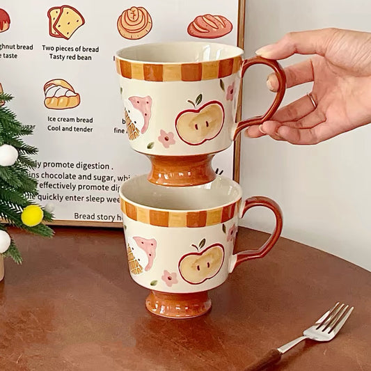 Embossed Apple & Donut Ceramic Mug – 500ML
