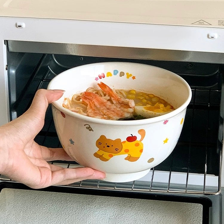Cute Cat & Dog Ceramic Footed Noodle Bowl – 1000ML