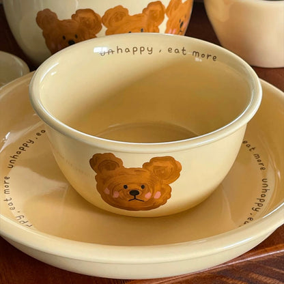 Creamy Yellow Emo Bear Series Dinnerware Set - Set of 5 | Perfect Gift for Housewarming and Birthdays