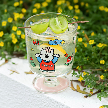 Fancy Dog & Panda Footed Glass Cup - 300ML
