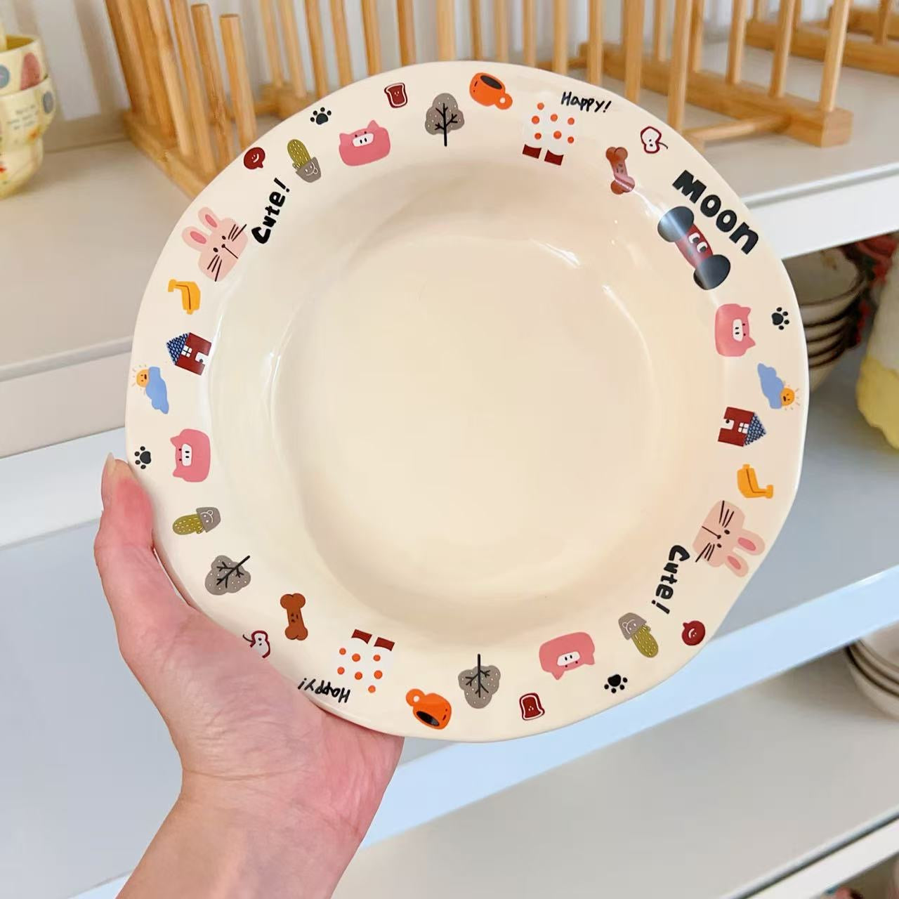Moon Dog Series Ceramic Deep Plate, 8-Inch