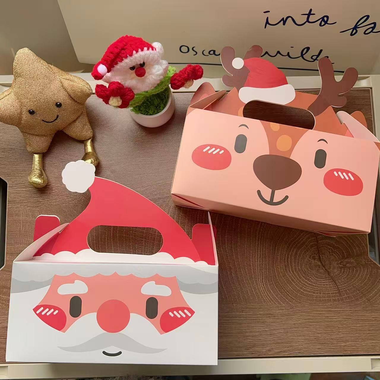 Large Santa Christmas gift box with red hat and white beard, set of 10