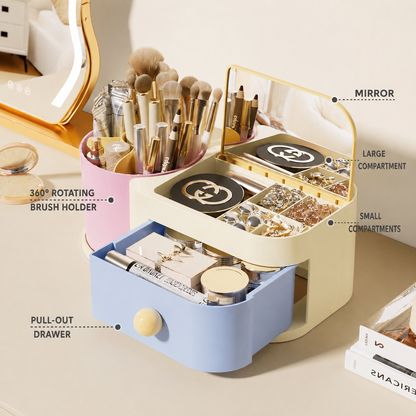 Pink & Blue Rotating Makeup Brush & Jewellery Drawer Organiser
