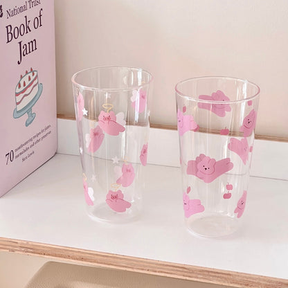 Pink Pig & Bunny Tall Glass Cup – 450ML Capacity