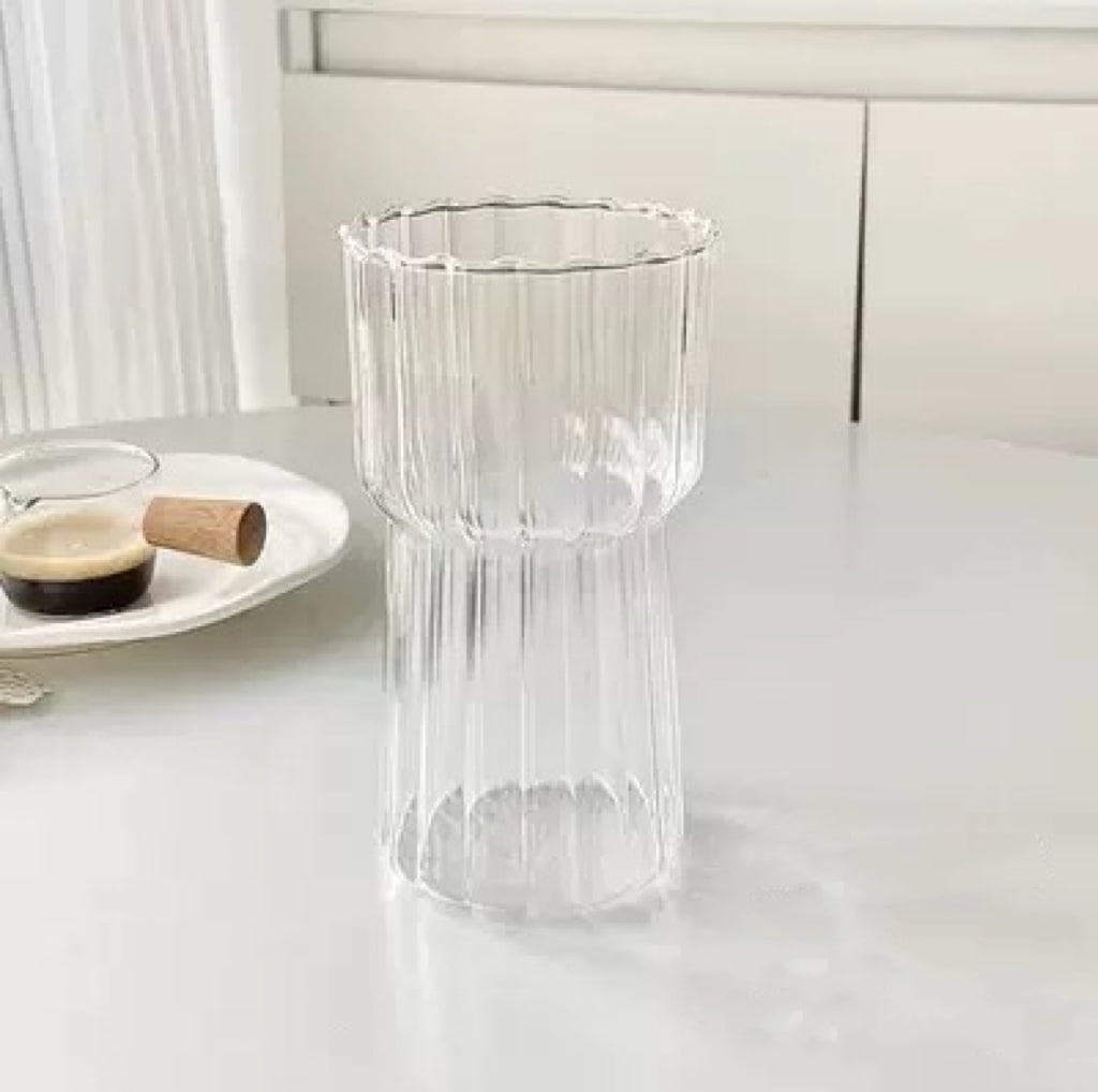 Floral ribbed glass cups with elegant wavy rim, available in 325ML and 550ML