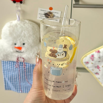 Winter Snowman Glass Cup with Straw – 400ML
