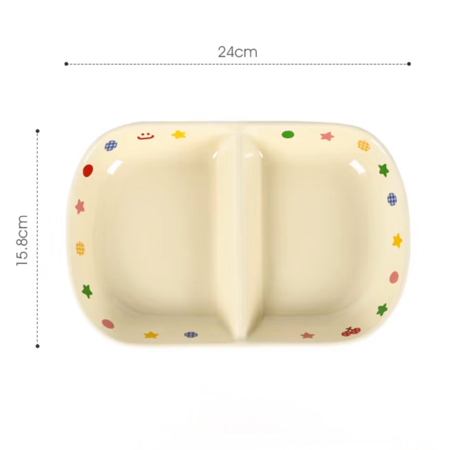 Colorful Smiley Face Ceramic Divided Breakfast Plate, 9.4-Inch