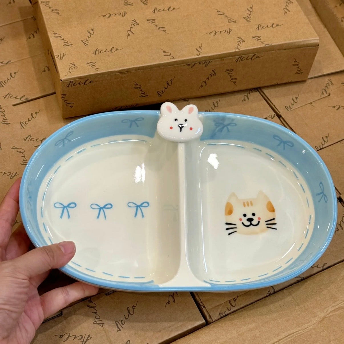 Bow Bunny Ceramic Divided Plate, 10-Inch