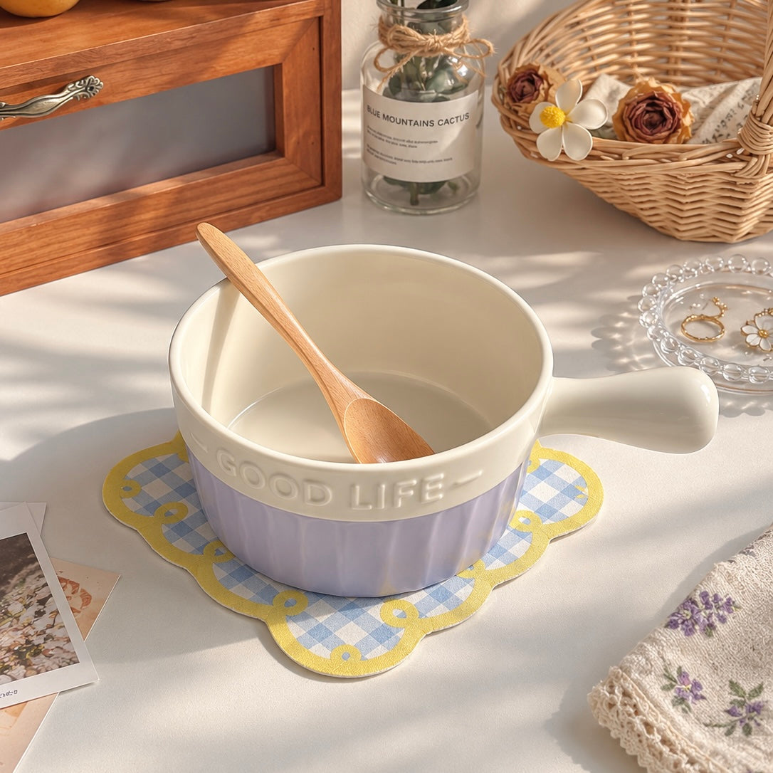 Good Life Morandi Ceramic Baking Bowl with Handle – 600ML