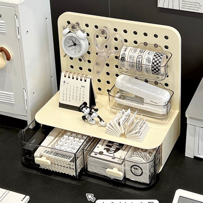 Creamy Style Pegboard Storage Drawer | Compact Organizer with 2 Drawers, 2 Hooks, and 2 Shelves