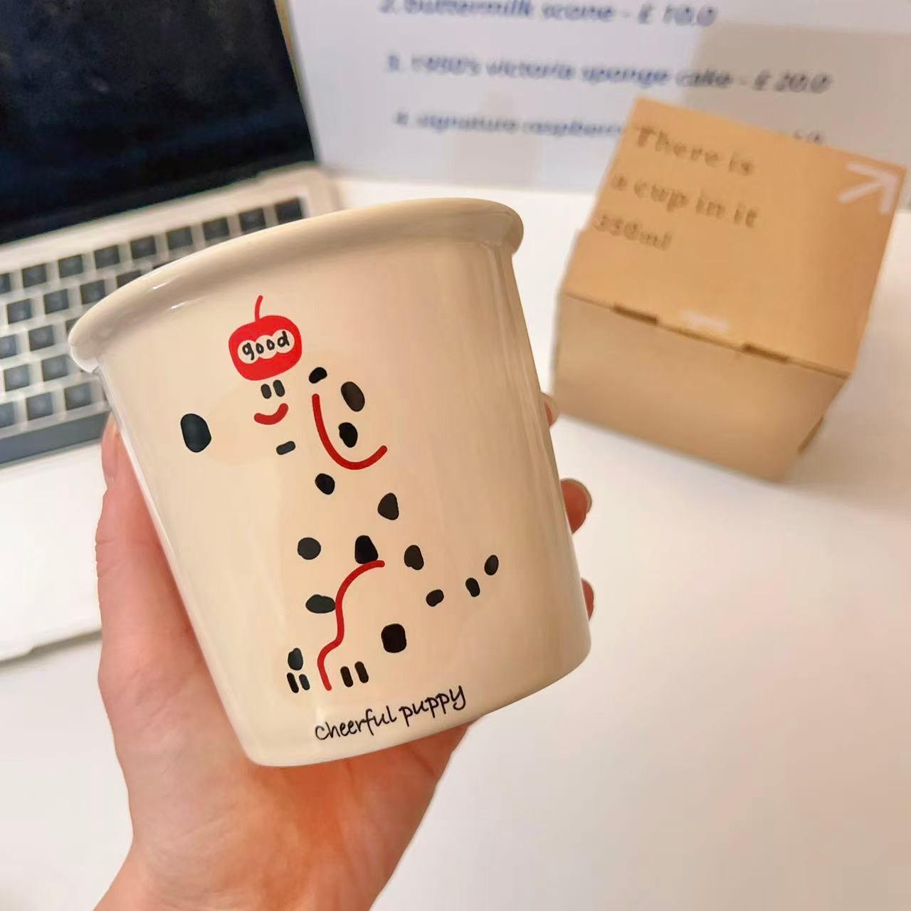 Minimalist Ceramic Mug with Apple Puppy Design – 350ML