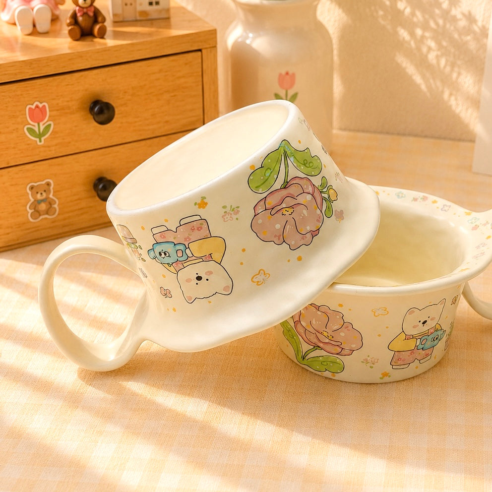 Garden Bear Ceramic Yogurt Bowl with Large Handle – 400ML