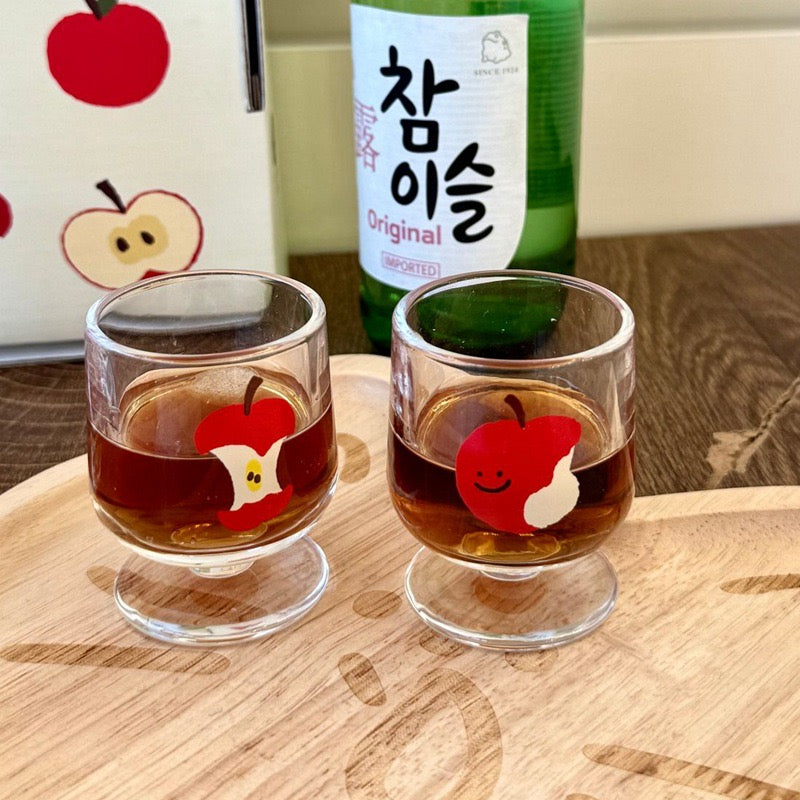 Cute Red Apple Glass Soju Shot Cup Gift Set - Set of 6, 50ML
