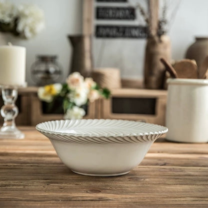 Retro Kiln-Transformed White Porcelain Soup Bowl | Unique Color Variations - 9 Inch