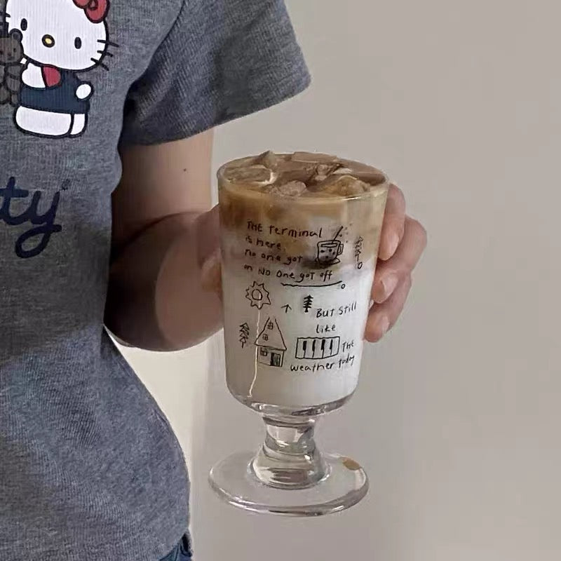 Doodle Line Art Glass Cup – 250ML & 400ML