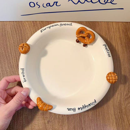 Hand-Painted 3D Bread Ceramic Deep Plate, 8.4-Inch