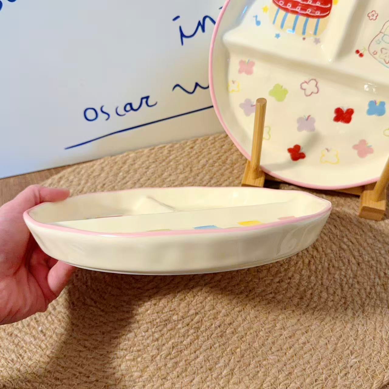 Crayon Doodle Ceramic Divided Breakfast Plate, 8-Inch