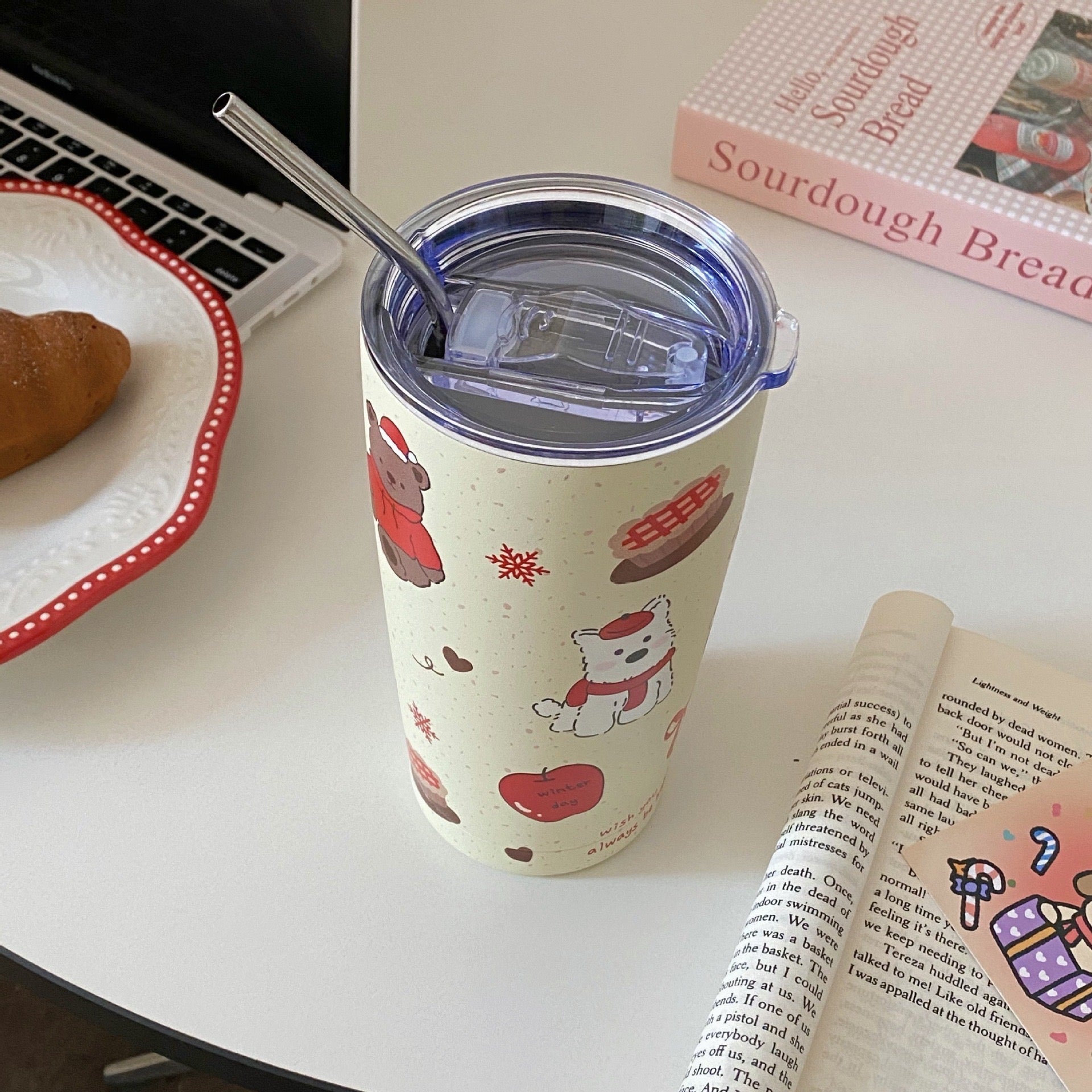 Winter Bear & Puppy Stainless Steel Travel Tumbler – 550ML