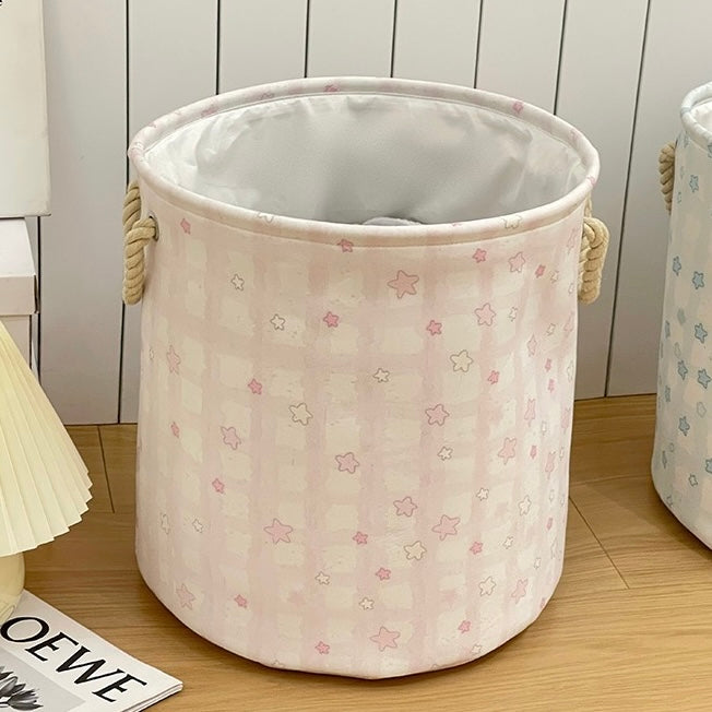 Cute Star Cotton-Linen Laundry Basket – Foldable & Water-Resistant