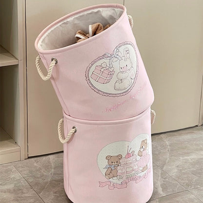 Cute Bear and Bunny Linen Storage Bag/Laundry Basket - Foldable, Water-Resistant, Durable for Clothes and Toys