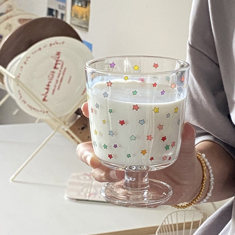 Colorful Star Footed Glass Cup – 300ML Capacity