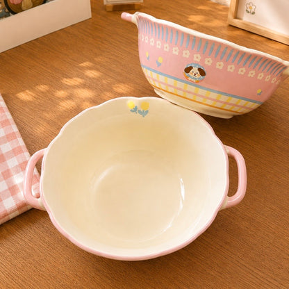 Pink Puppy Ceramic Soup Bowl with Handles – 900ML