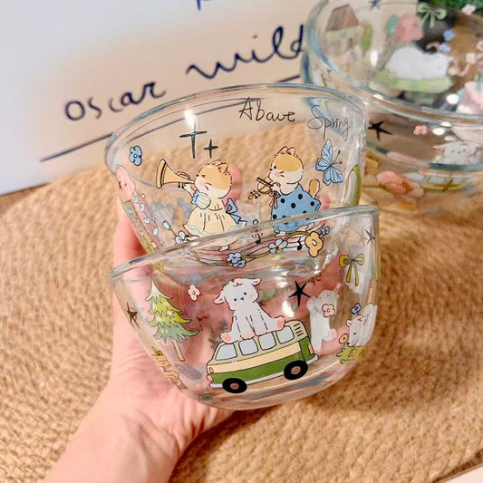 Cute Spring Doodle Glass Bowl - Microwave Safe, 350ML / 900ML